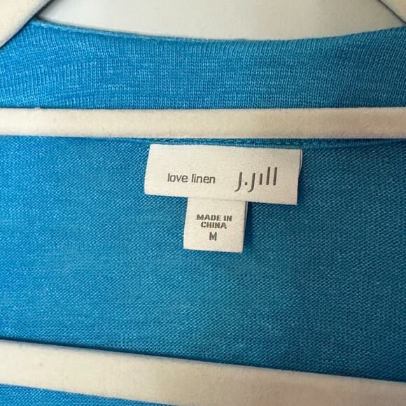 J. Jill 100% Linen Cardigan Womens Medium Open Front Blue Long Sleeve Minimalist - Picture 8 of 11